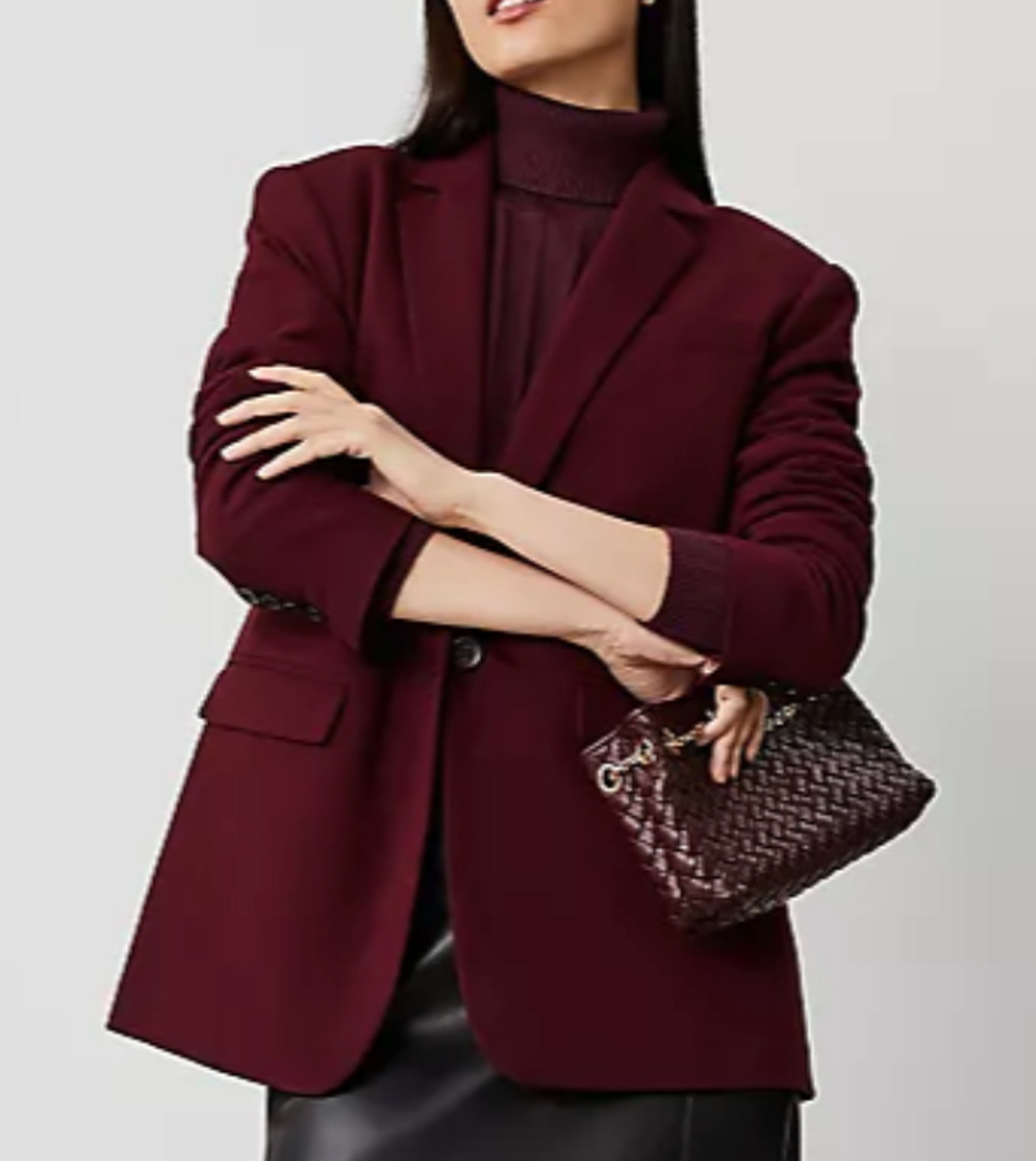 NEW ANN TAYLOR MAUVE ROSE PETITE FLANNEL HEATHER NOTCH COLLAR BLAZER JACKET 6P 6